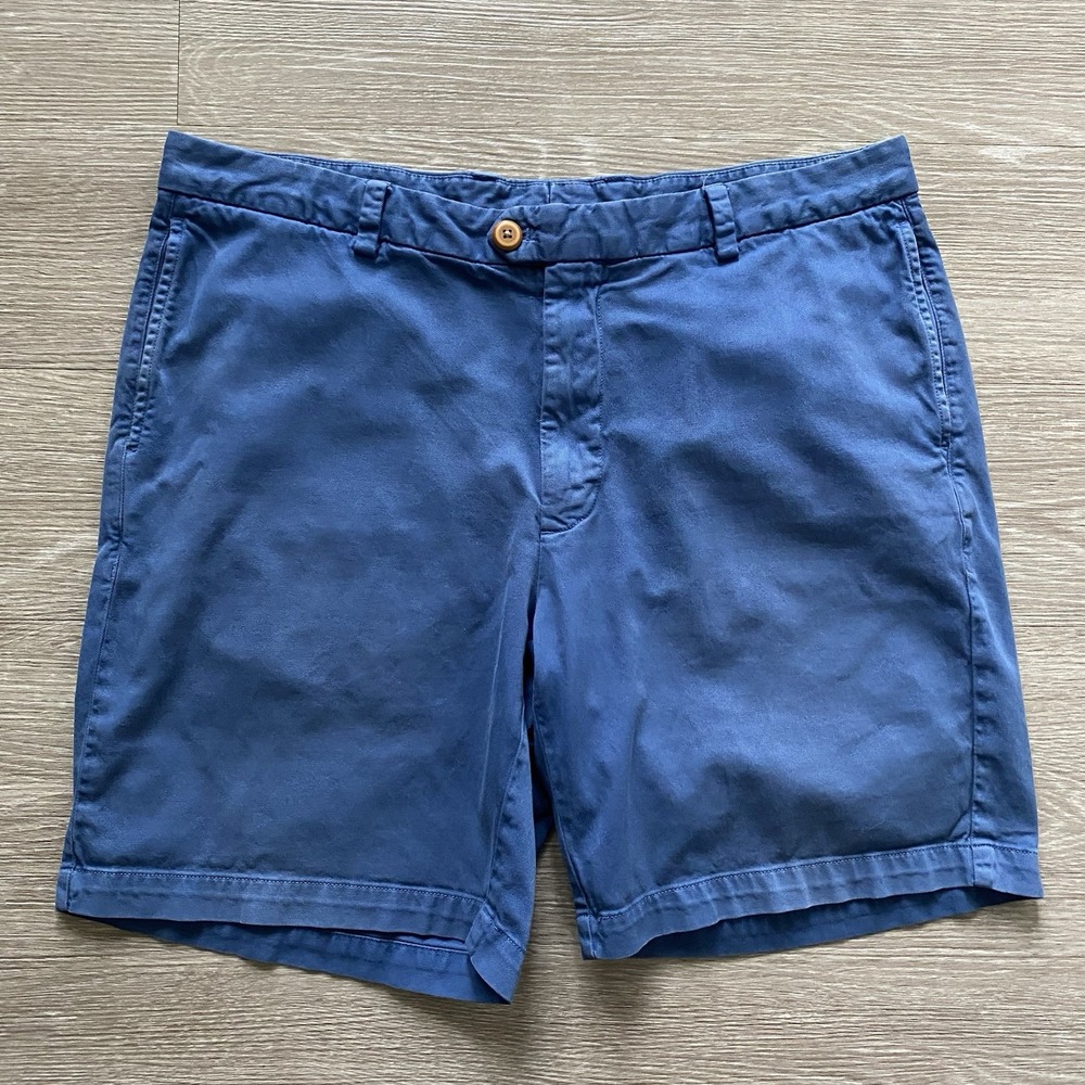 Turtleson Pima Cotton Chino Shorts Men's 36 Blue Made in Peru Preppy Coastal